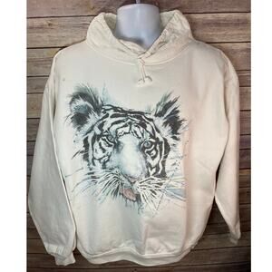 Vintage WEK Tiger Sweater Size XL White Cotton Made in USA Unisex Pullover